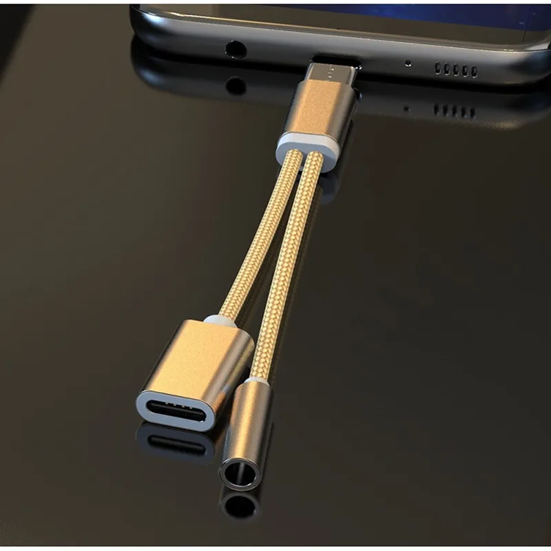 2 в 1 type c 3,5 мм Aux зарядный адаптер для samsung note 10 s10 s11 Plus huawei P30 mate 30 Pro адаптер Tupe c Разветвитель USB C - Цвет: Gold