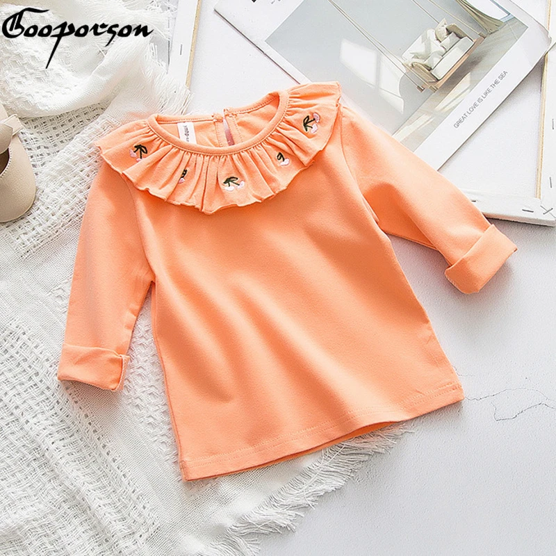 Blusa para niñas pequeñas con bordado de cerezas, camisas de manga larga para niñas, Tops para niñas, de otoño, trajes de niños y camisas| - AliExpress