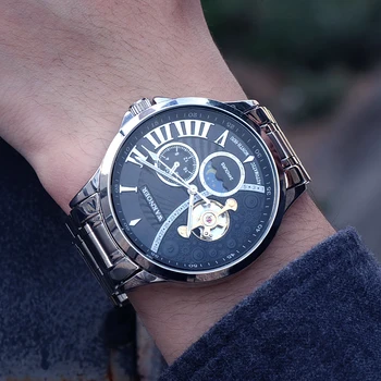 

WAKNOER Automatic Watch Men Luxury Stainless Waterproof Moon Phase Steampunk Men Clock Mechanical Tourbillon Reloj Lujo Hombre