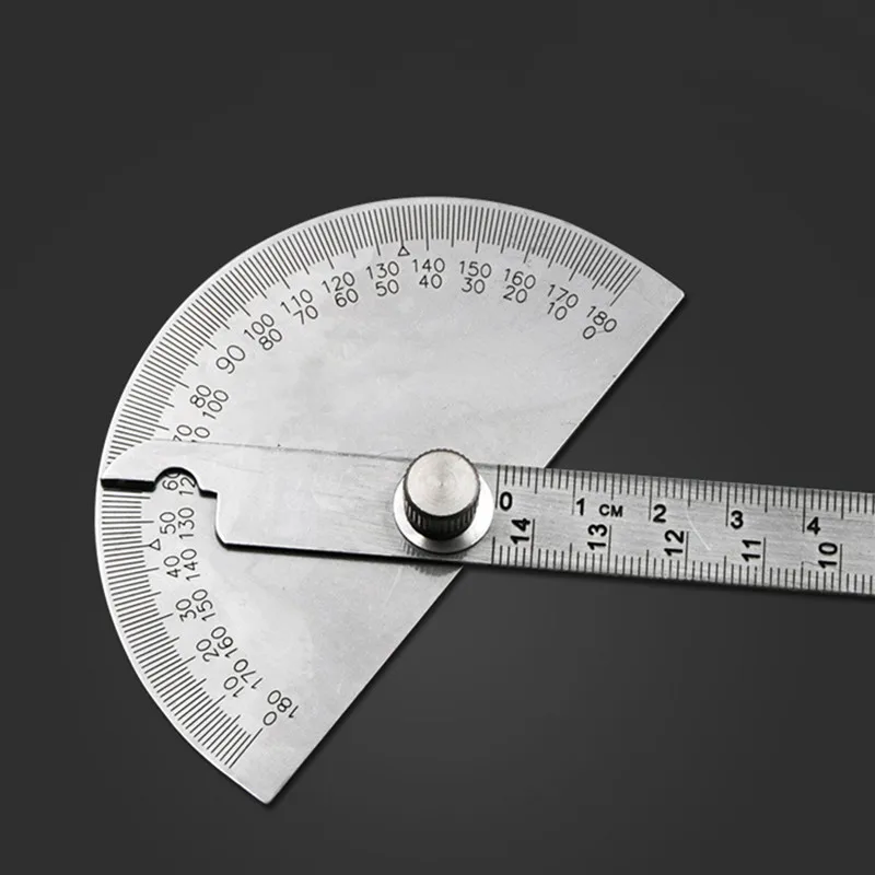 14,5 см 180 градусов Регулируемый транспортир Многофункциональный из нержавеющей стали Круглый Угол Finder Поворотная линейка математический измерительный инструмент - Цвет: Белый
