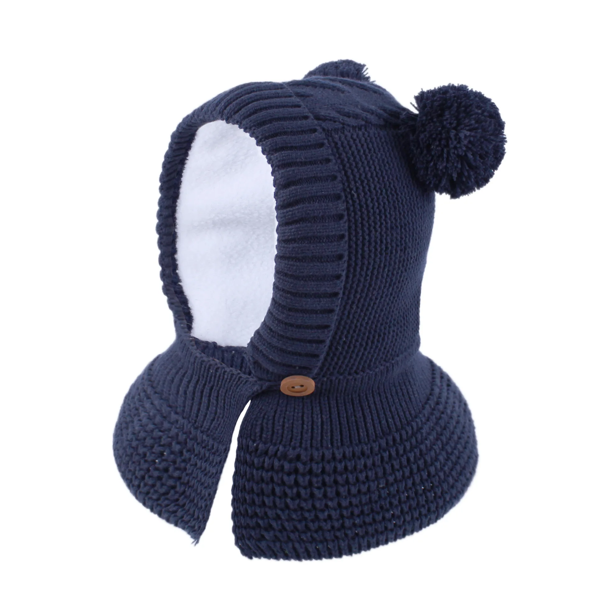 gray New Winter Girls Plush Hat Scarf Children Hooded Caps Baby Girls Pom Pom Hat Winter Boys Hats Warm Wool Knitted girls Hats - Цвет: gray