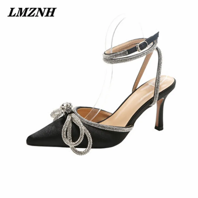 LMZNH-Sandalias de tacón alto para mujer, zapatos de tacón alto con diamantes de imitación, con correa y hebilla, para verano y boda, 2021
