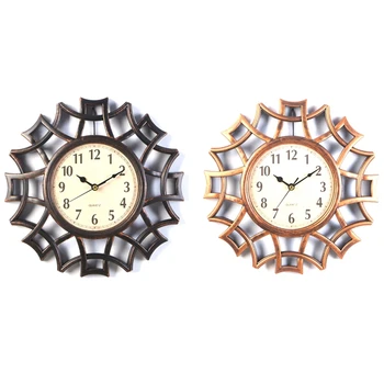

2 Pcs Abstract Wall Clock Nordic Vintage Numeral Geometric Wall Clock Quartz Wall Decorative, Copper Color & Black