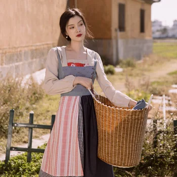 

Chinese style summer new national style retro dress Chinese style skirt fairy fake two-piece stitching Minority dress