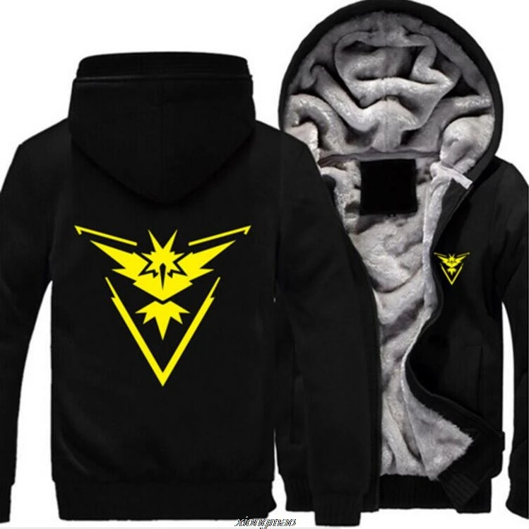 12 Мужские толстовки с капюшоном, размеры США, Pokemon Go Team Valor Team Mystic Team Instinct, Зимние флисовые свитшоты на молнии, плотное пальто, куртка - Color: 12