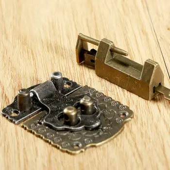 

1Pc Antique Bronze Furniture Cabinet Hinges Jewelry Wooden Box Case Hasp Latch Iron Vintage Hardware Cabinet Locks Accessories