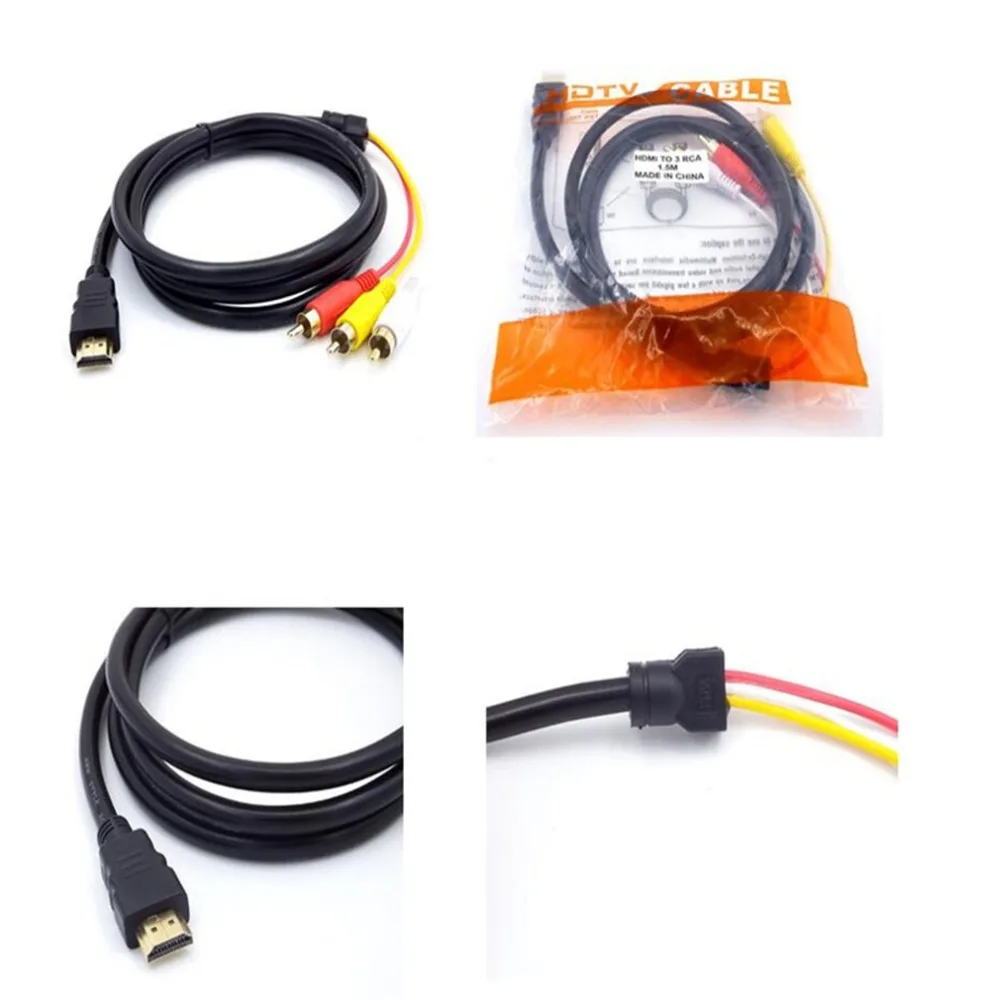 1,5 м черный HDMI-папа на 3 RCA аудио AV кабель адаптер разъем шнур для HDTV 77 99 XR649 HDMI К AV HDMI к 3RCA кабель Прямая поставка