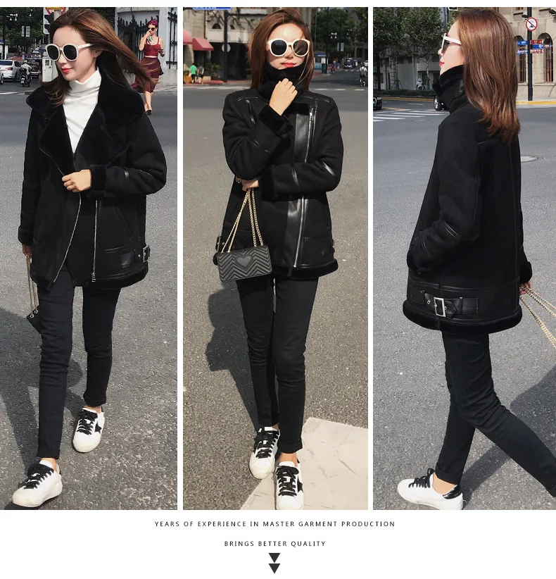 women jacket Faux Leather Lambs Wool Coat Female Thick Warm Shearling Coats Suede Leather Autumn Winter Female Outerwear