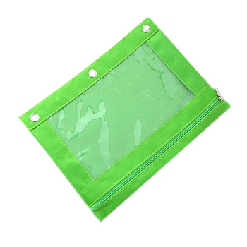 

1 Pc Zippered Binder Pencil Bag Pouch with Ring Rivet 3 Holes School Office Supplies File Holder Storage Bag Filing Products