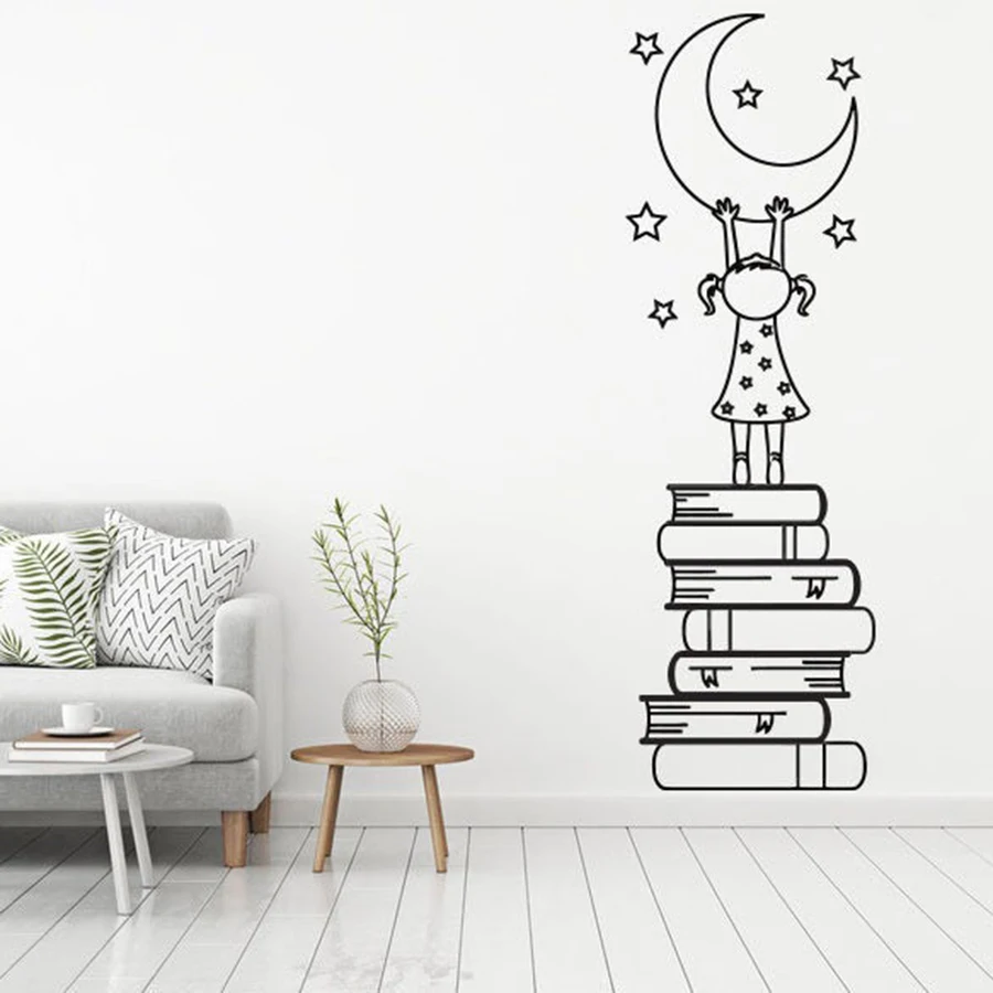 Наклейка на стену Девочки с книжками стикер для спальни школьного обучения