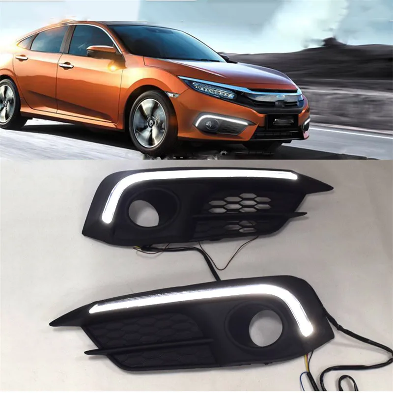 

Для Honda Civic 2016 2017 2018 12V светодиодный дневные ходовые огни дневного светильник вождения Дневной светильник противотуманных фар с указатель поворота стиль реле