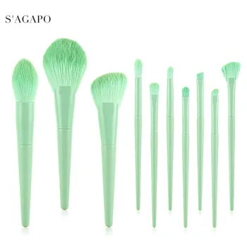 

S'AGAPO 11pcs Professional Foundation Makeup brushes set for Eyeshadow Eyebrow Loose powder Blush Lips Face Beauty Makeup tools
