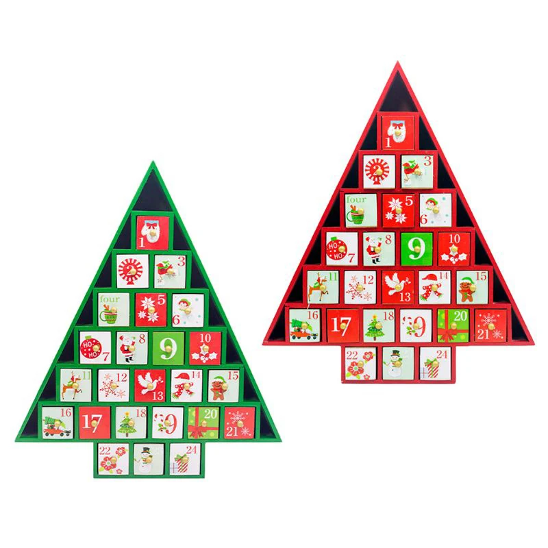 Wooden Red House Christmas Advent Countdown Calendar Xmas Gift Storage Box Decor