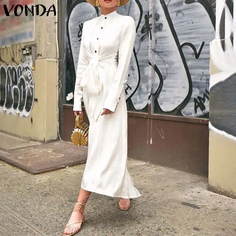 

VONDA Autumn Maxi Dress 2020 Women Casual O Neck Long Sleeve Party Dresses Loose Bohemian Sundress Plus Size Vestidos Femme