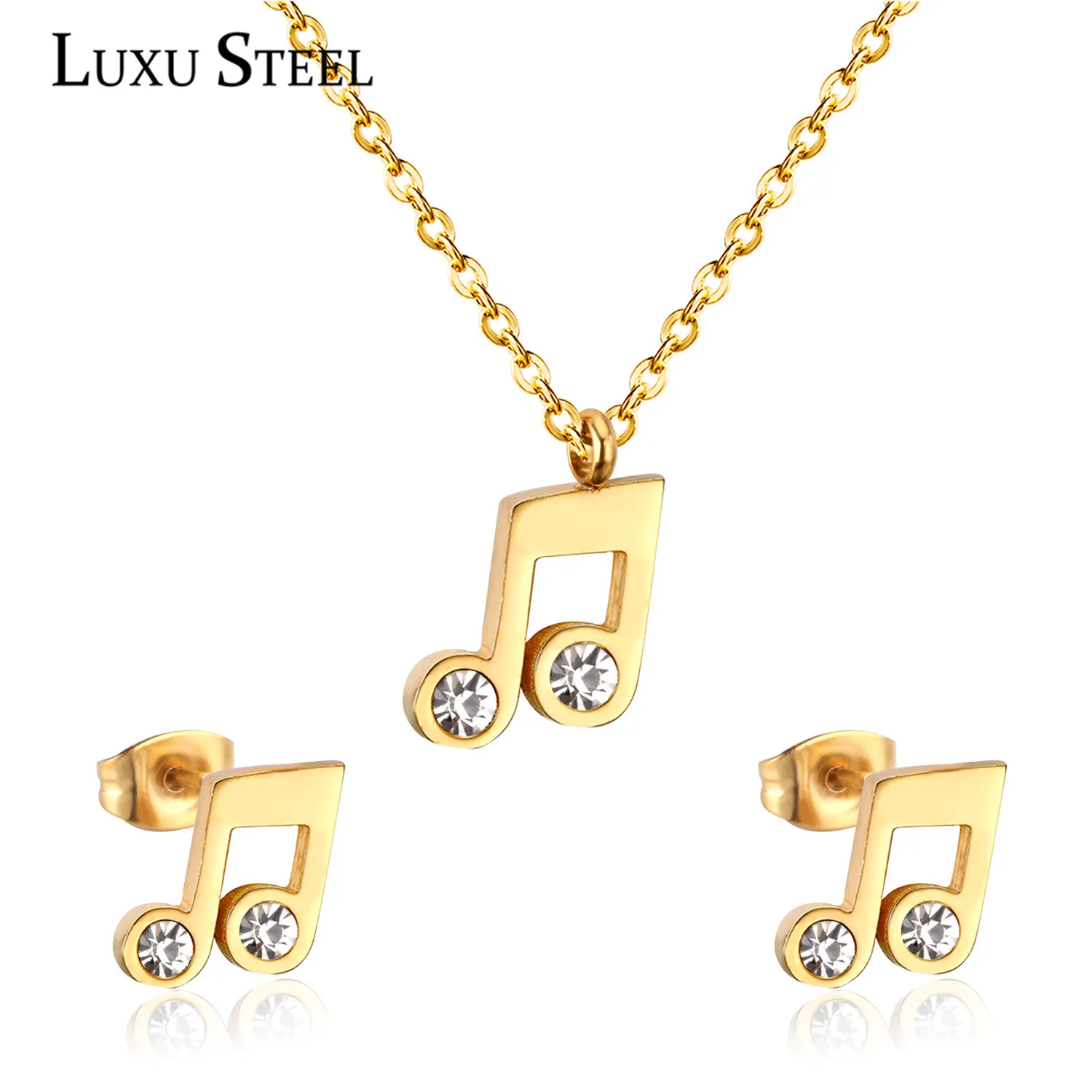 LUXUSTEEL necklace and earring set Stainless Steel Music Note Pendant