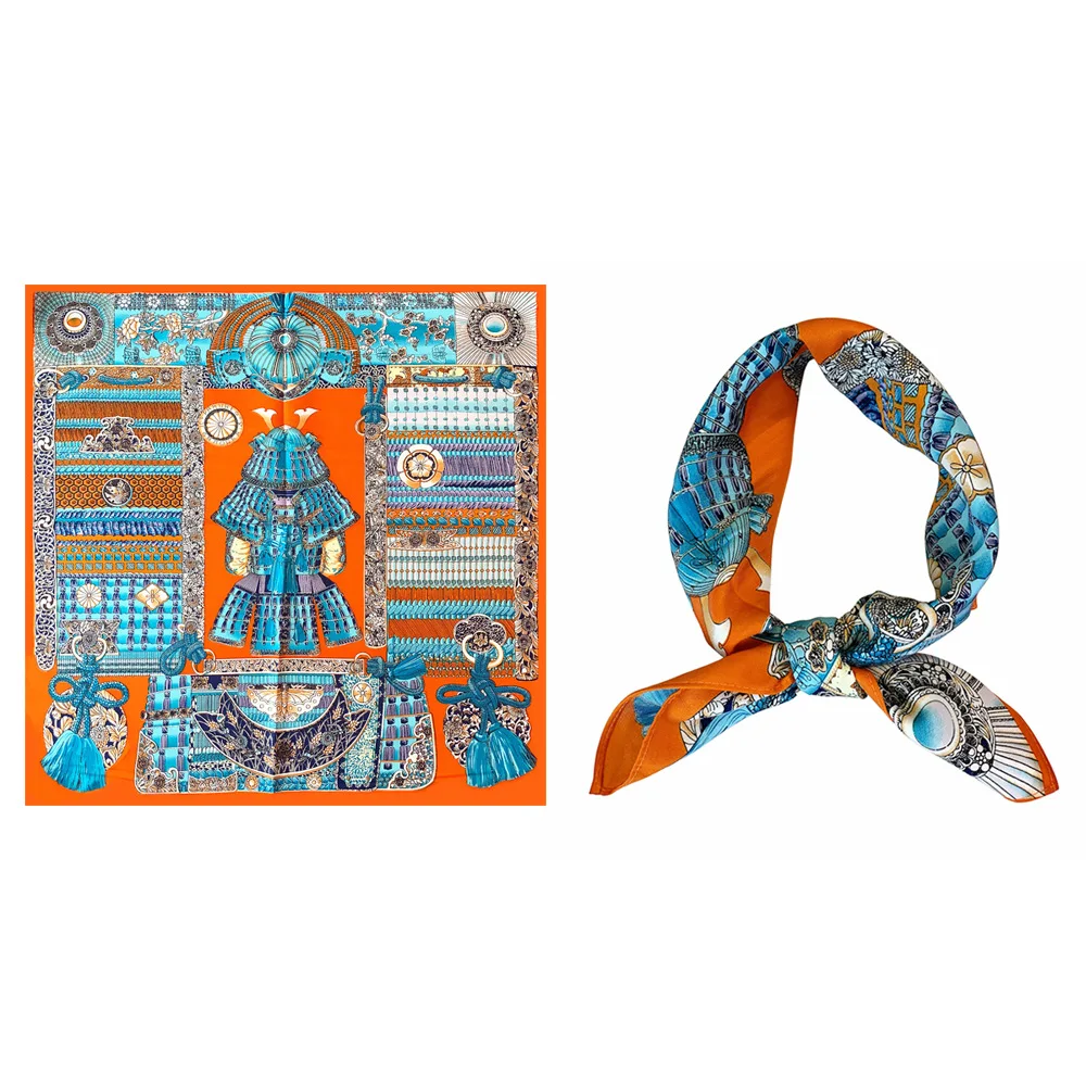 

New 53cm Design Court Armor Scarf For Ladies Luxury Brand Scarf Big Square Silk Scarf Women Neckerchief Twill Sunscreen Shawl