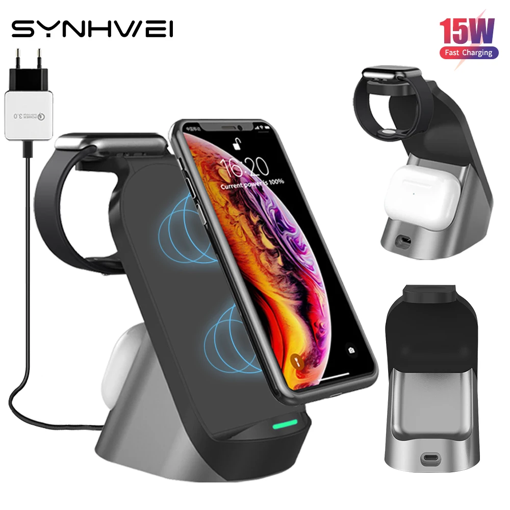 3 in 1 15w Qi Wireless Quick Charger Stand Dock For Apple iWatch AirPods iPhone Samsung Xiaomi Phone Fast Induction Charger