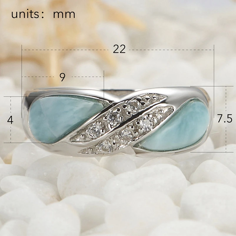 Eulonvan Larimar, натуральный камень, серебро 925 пробы, обручальные кольца для женщин, ювелирные изделия и аксессуары, Прямая поставка, S-3800, Размер 7, 8