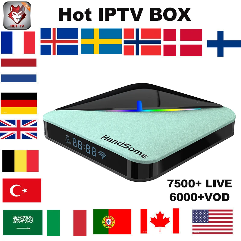 Французский IP ТВ s905x3 Android 9,0 Смарт ТВ контейнер под элемент питания 2G 16G 4G 32G+ 7500+ NEO ТВ арабский Beigium Марокко оплатить ТВ& VOD Smart tv Set Top tv BOX