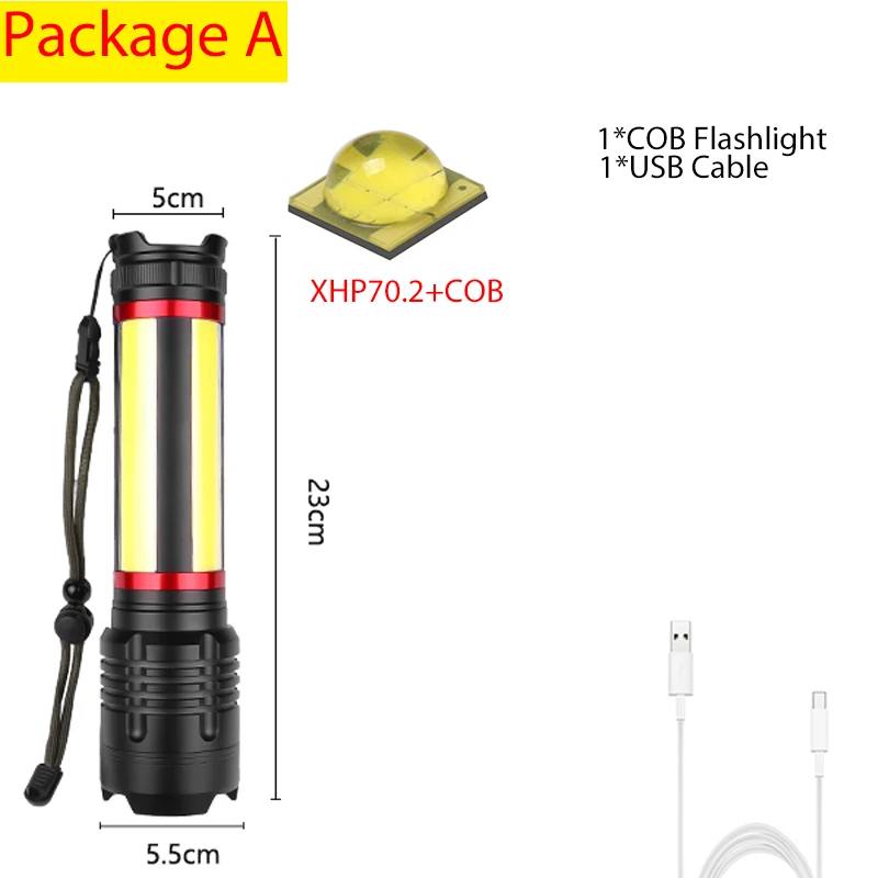 Newest portable Built-in 7200mAh XHP70.2+COB LED Flashlight 7 modes USB Rechargeable Zoom Waterproof Torch Lantern for Camping - Испускаемый цвет: Синий