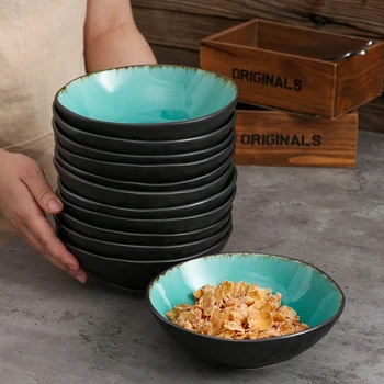 

Vancasso Aqua 4/8/12 Pieces Pottery Vintage Rice Dessert Cereal Bowl Set Ceramic 550ml Soup/Mixing/Salad/Noodle/Ramen Bowl Set