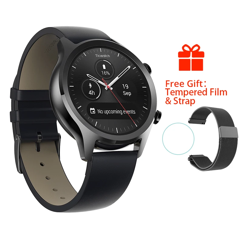 Black (20mm) Ticwatch C2 Smartwatch одежда OS от Google Встроенный gps монитор сердечного ритма фитнес-трекер Google Pay бесплатный подарок-ремешок - Цвет: Black (20mm)