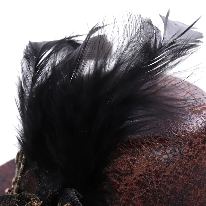 Halloween Gothic Mini Top Hat Steampunk Gears Chain Feather Cosplay Hair Clip
