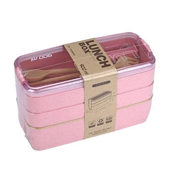 

Simple Lunch Box Environmentally Friendly Wheat Straw Bento Case 3 Layer Contain