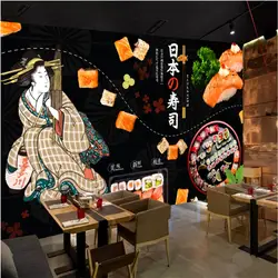 Японский Ukiyo-e Lady Cuisine тема обои 3D японский суши-ресторан черный фон обои 3D Papel де Parede