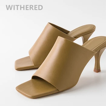 

Withered 2020 ins blogger england office lady elegant Cow leather mules shoes high heels slippers women shoes woman shoes women