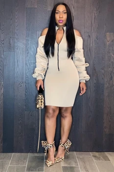 

Spring Womens Dresses New Mini Dress Long Sleeve Solid O-neck Zipper Sexy Dress Clubwear Bandage Straight Ruffles Party Dresses