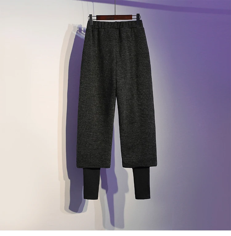 Зимние теплые брюки размера плюс с широкими штанинами поддельные две части черные художественные женские брюки толстые брюки 4XL корейские свободные брюки