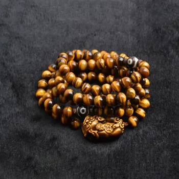 

Original Design Natural Yellow Tiger Eye Stone 108 Beads Bracelet Tiger Eye Stone Pixiu Charm Men Powerful Buddhist Hand String