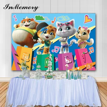 

InMemory 7X5FT Cartoon 44 Cats Photographic Background Children's Birthday Party Photo Backdrops Concert Vinyl Banner Props