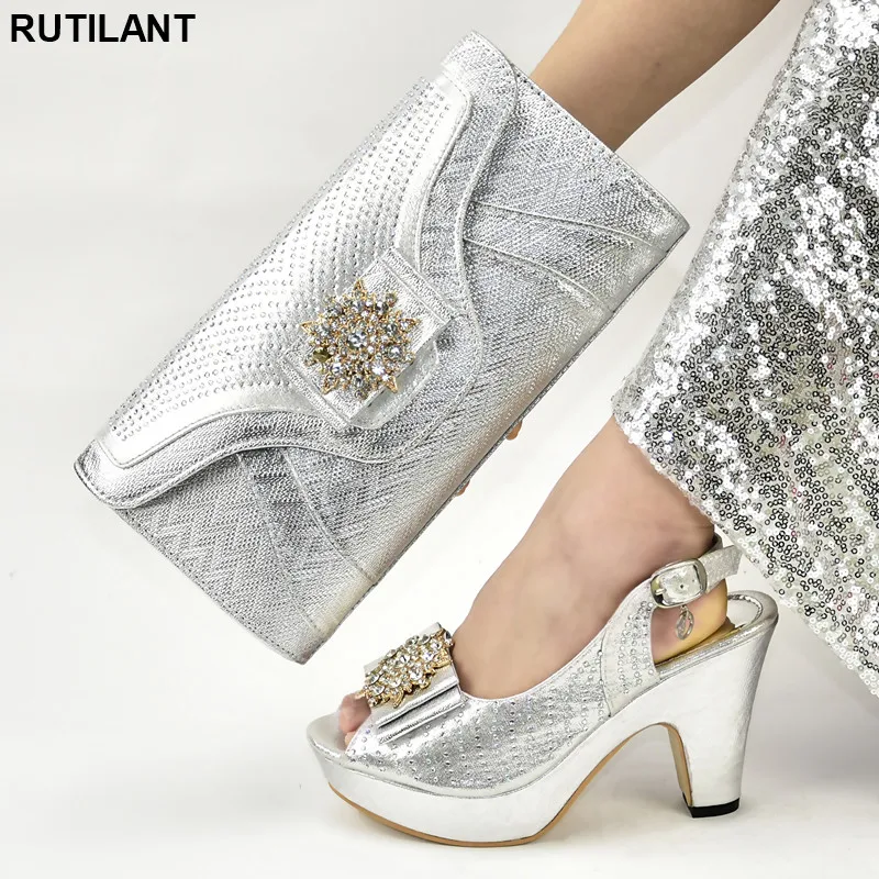

New Women Shoes and Bag Set Decorated with Rhinestone for Party Italian Shoes with Matching Bag Set Shoes for Summer Women Party