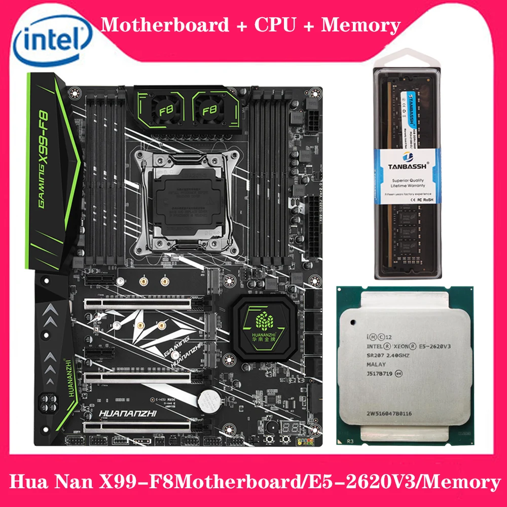 

Huananzhi X99 F8 Motherboard with Intel XEON E5 2620 v3 with 8G DDR4 Non-ECC memory combo kit set NVME SATA 3.0 USB 3.0