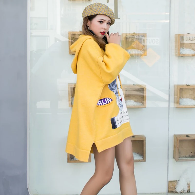 Ulzzang осенне-зимняя женская Толстовка Harajuku с капюшоном и принтом букв из мультфильма bf Свободные пуловеры с длинными рукавами
