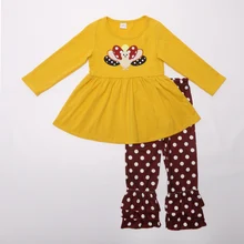 Новое поступление, одежда для маленьких девочек на День Благодарения штаны в горошек Топ с вышивкой, Детский бутик, комплект одежды