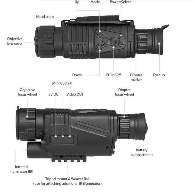 Полный Темный 5X40 400 м диапазон инфракрасного цифрового ночного видения монокуляры оптика телескоп для охоты камеры наблюдения