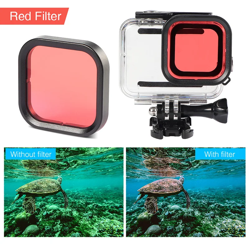 for GoPro HERO 8 Sport Camera Filters Kit Red Magenta Snorkel Lens Color Filters Black Super Suit Housing Case Accessories