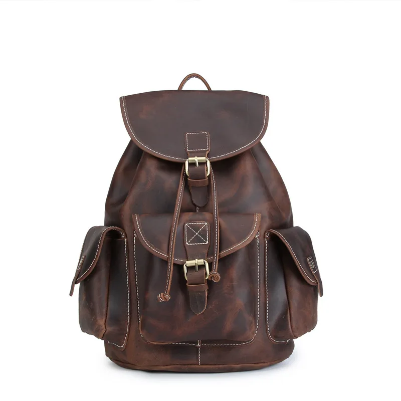 236 Brown Настоящий женский рюкзак из натуральной кожи Crazy Horse из воловьей кожи, школьный рюкзак для ноутбука, повседневный рюкзак, высокое качество, сумка ручной работы - Цвет: 236 Brown