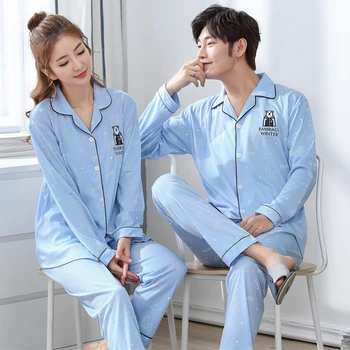 

Couples 100% cotton Pajamas Sets for Women 2020 Autumn Winter Long Sleeve Cartoon Pyjama Men Loungewear Pijama Homewear Clothing