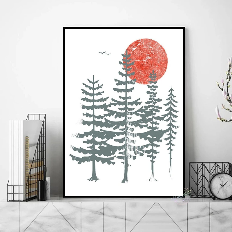 Постер с изображением красного солнца Северо-Западного леса постер искусством