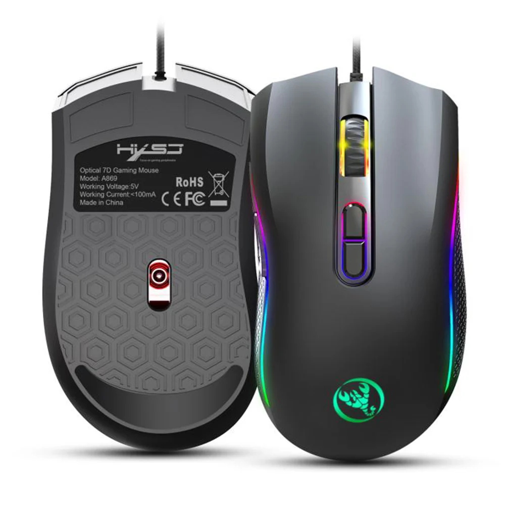 RGB Light Gaming mouse E-sports проводная мышь профессиональная 7 кнопок 6 уровень dpi Регулируемая до 7200 точек/дюйм мыши