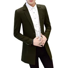 Черный, синий, Бургундский Длинный блейзер, Мужской однобортный приталенный пиджак, мужской повседневный Тренч, весенне-осенний Блейзер Homme