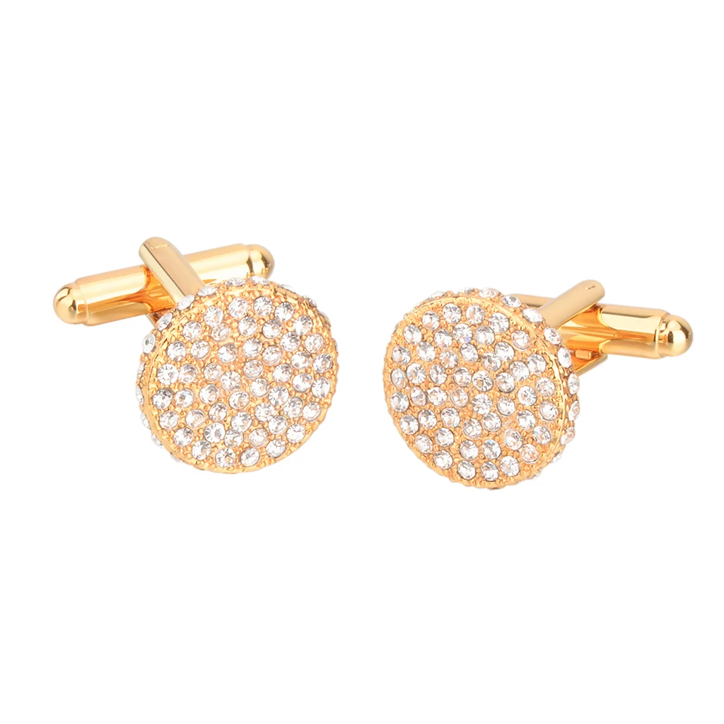 1 Pair Wedding Crystal Rhinestone Cuff Links Shirt Suit Collar Cufflinks Gold