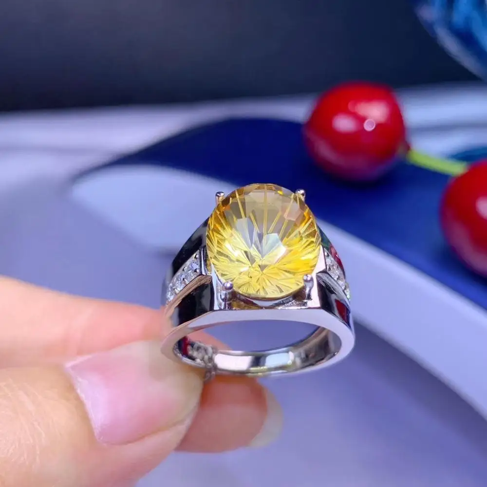 Серебряное кольцо Желтый цитрин драгоценный камень кольцо мужское кольцо женское кольцо орнамент Большой размер Овальный хороший Блестящий Драгоценный Камень подарок на день рождения на годовщину