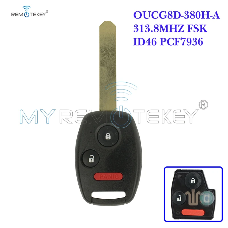 Remote Head Key OUCG8D-380H-A 2 Button With Panic 313.8Mhz For Honda Ridgeline Odyssey Fit Remtekey