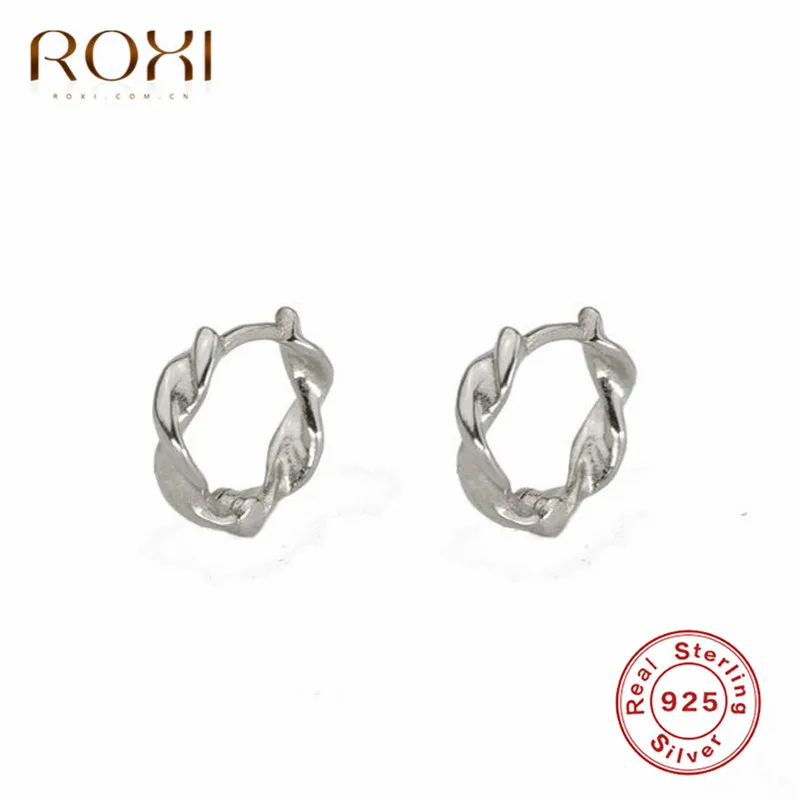 Платиновое покрытие ROXI минималистичные 925 пробы серебряные витые серьги-гвоздики для женщин геометрические круглые обручи маленькие серьги спираль серьги в стиле пирсинга - Окраска металла: Платиновое покрытие