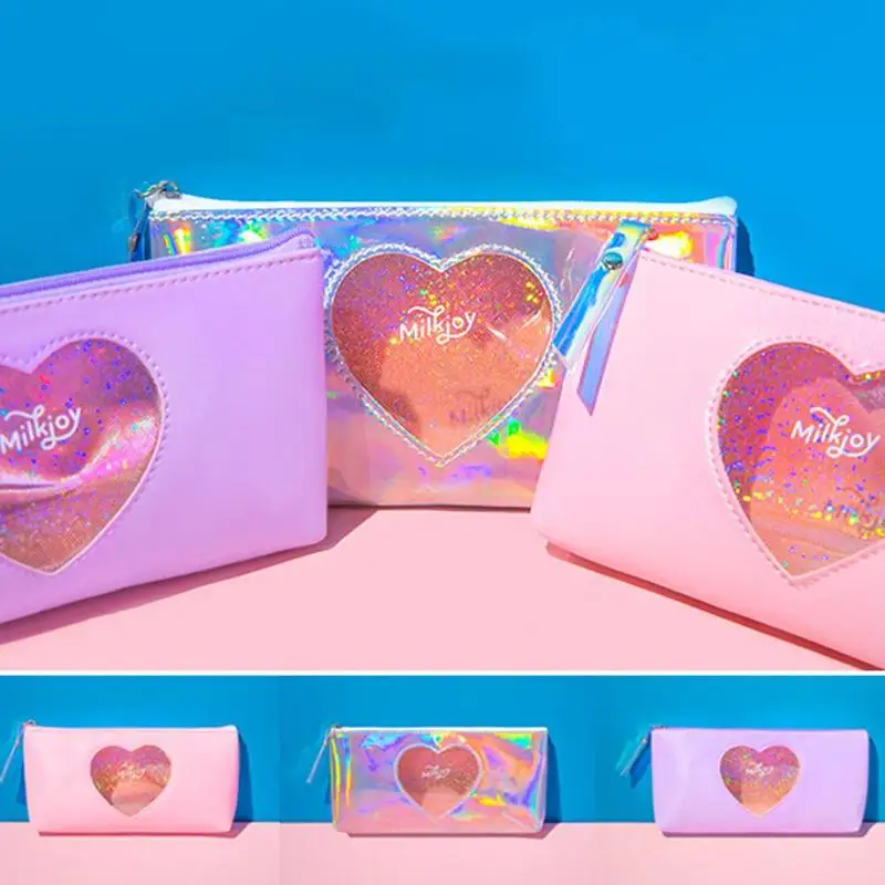Мини-чехол для карандашей Kawaii Diamond Love School, милая лазерная ручка для канцелярских принадлежностей, прозрачная сумка для девочек, чехол для карандашей, большой пенал K7X0